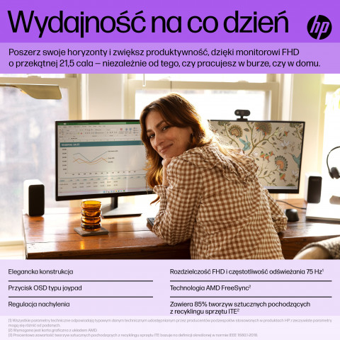 MONITOR HP LED, TN 21,5" V22i (6D8G8E9) - Galeria zdjęcie 9