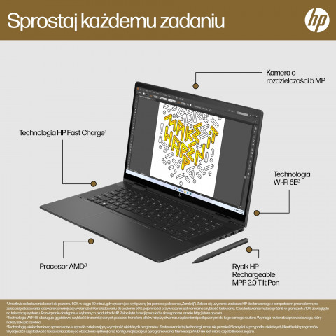 HP ENVY x360 15-fh0006nw Ryzen 5 7530U 15.6"FHD Touch IPS 250nits 16GB LPDDR4 SSD512 Radeon Integrated Graphics No ODD Win11 2Y Nightfall Black - Galeria zdjęcie 14