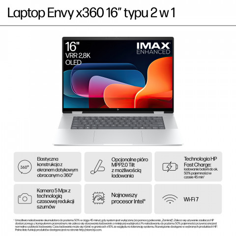 HP ENVY x360 16-ac0003nw Ultra 7 155U 16,0"WUXGA Touch AG IPS 300nits 16GB DDR5 SSD1TB Intel Arc 5MP Win11 2Y Glacier Silver - Galeria zdjęcie 12