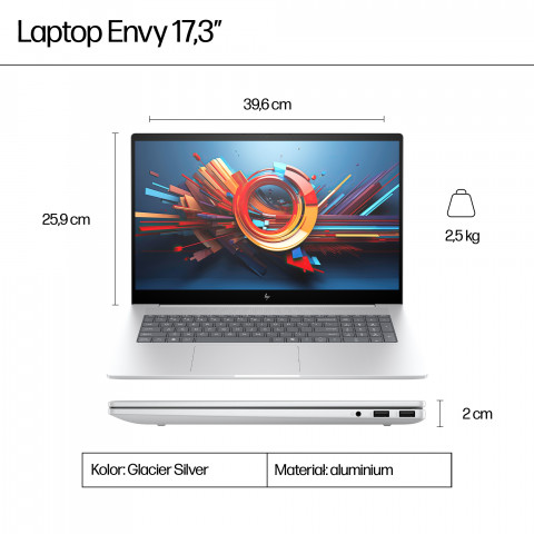 HP ENVY 17-da0003nw Ultra 7 155H 17,3"FHD Touch AG IPS 300nits 32GB DDR5 SSD1TB Intel Arc 5MP W11Pro 2Y Glacier Silver - Galeria zdjęcie 6