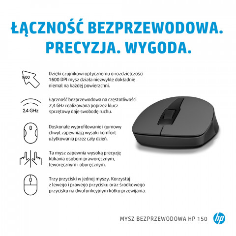 Mysz HP 150 Wireless Mouse bezprzewodowa czarna 2S9L1AA - Galeria zdjęcie 7