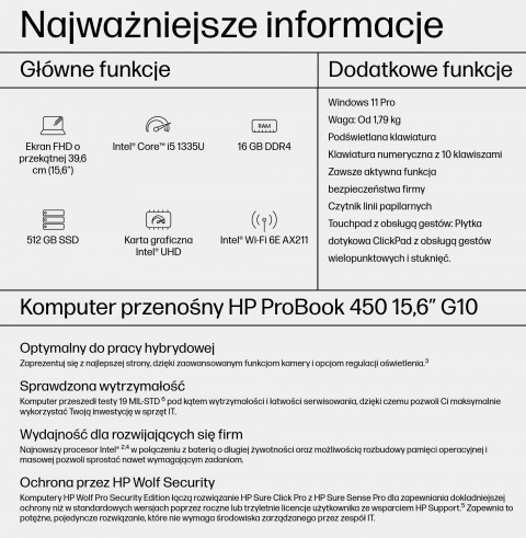 HP ProBook 450 G10 i5-1335U 15,6”FHD AG IPS 16GB SSD512 IrisXe ALU W11Pro 3Y OnSite - Galeria zdjęcie 14