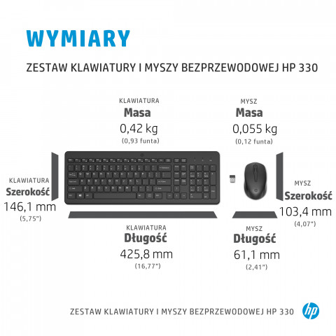 Zestaw klawiatura + mysz HP 330 Wireless Mouse and Keyboard Combo czarne 2V9E6AA - Galeria zdjęcie 8