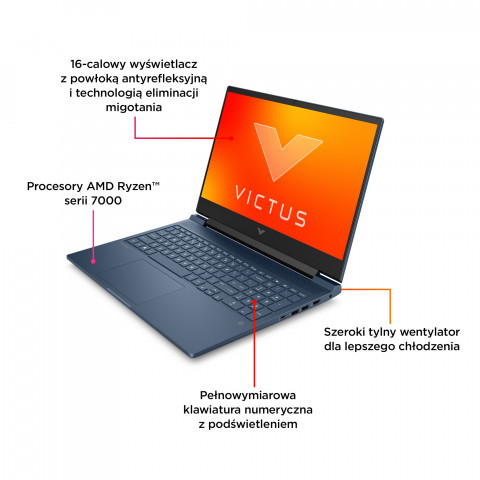 HP VICTUS 16-s0006nw Ryzen 7 7840HS 16,1"QHD AG IPS 300nits 240Hz 32GB DDR5 SSD1TB RTX 4070 8GB Cam1080p No ODD Win11 2Y Mica Silver - Galeria zdjęcie 14