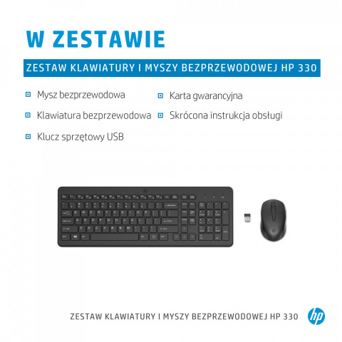 Zestaw klawiatura + mysz HP 330 Wireless Mouse and Keyboard Combo czarne 2V9E6AA - Galeria zdjęcie 6