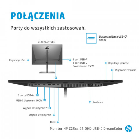 HP Z25xs G3 25"QHD IPS 266nits 60Hz HDMI, DP 1A9C9AA - Galeria zdjęcie 13
