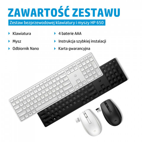Zestaw klawiatura + mysz HP 650 Wireless Keyboard and Mouse Combo bezprzewodowe czarne 4R013AA - Galeria zdjęcie 6