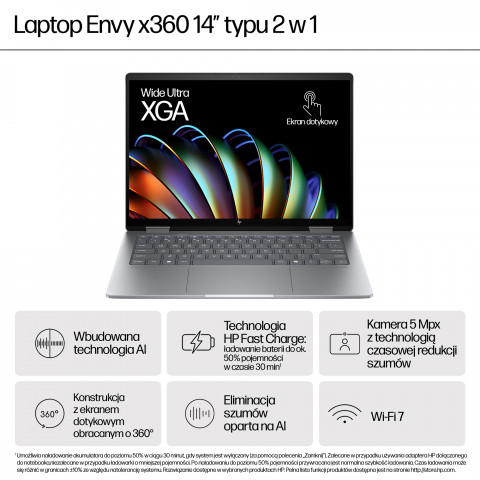 HP ENVY x360 14-fa0400nw Ryzen 5 8640HS 14,0"WUXGA Touch AG IPS300 nits 16GB DDR5 SSD512 Radeon Integrated 5MP W11Pro 2Y Glacier Silver - Galeria zdjęcie 2