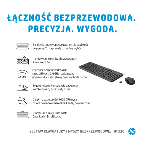 Zestaw klawiatura + mysz HP 330 Wireless Mouse and Keyboard Combo czarne 2V9E6AA - Galeria zdjęcie 7