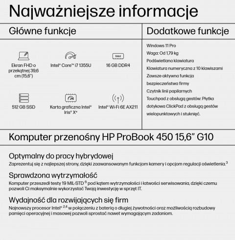 HP ProBook 450 G10 i7-1355U 15,6"FHD AG IPS 16GB SSD512 IrisXe ALU 51Wh W11Pro 3Y OnSite - Galeria zdjęcie 4