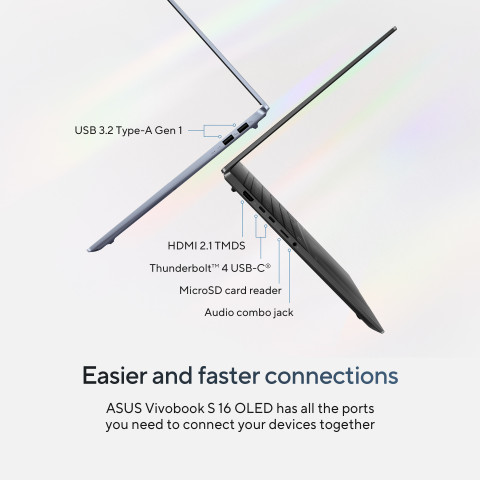 ASUS Vivobook S 16 OLED S5606MA-MX119W Ultra 7 155H 16.0" 3.2K 120Hz 400nits 32GB LPDDR5X SSD1TB Intel Arc Graphics WLAN+BT cam1080 Glossy 75WHrs Win11 Mist Blue - Galeria zdjęcie 26