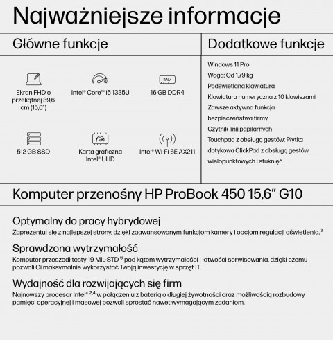 HP ProBook 450 G10 i5-1335U 15,6"FHD AG IPS 16GB SSD512 IrisXe BLK ALU 51Wh W11Pro 3Y OnSite - Galeria zdjęcie 12