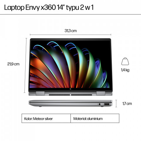 HP ENVY x360 14-fa0400nw Ryzen 5 8640HS 14,0"WUXGA Touch AG IPS300 nits 16GB DDR5 SSD512 Radeon Integrated 5MP W11Pro 2Y Glacier Silver - Galeria zdjęcie 3