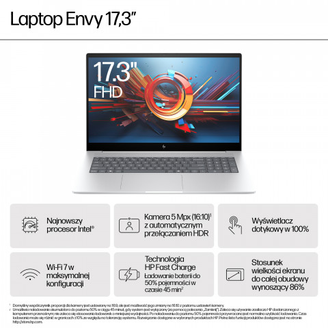 HP ENVY 17-da0006nw Ultra 5 125H 17,3"FHD Touch AG IPS 300nits 16GB DDR5 SSD1TB Intel Arc 5MP W11Pro 2Y Glacier Silver - Galeria zdjęcie 15
